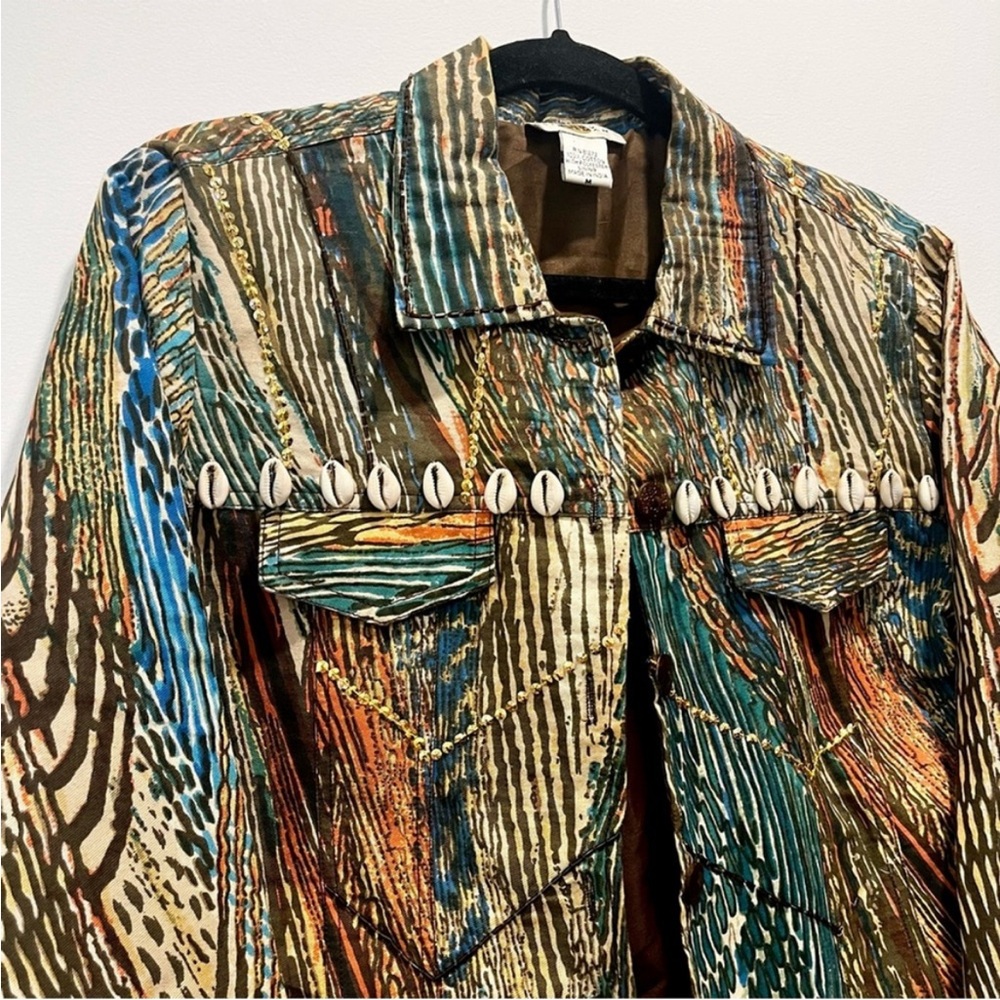 Multicolor Jean Jacket with Shell Accents - Picture 4 of 9